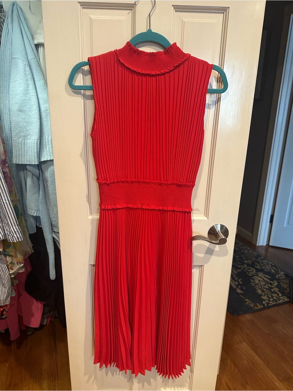 Nanette Lepore Red Pleated Sleeveless Midi Dress
